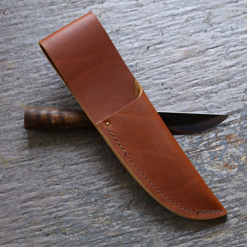 Handmade paring knife with matching leather sheath